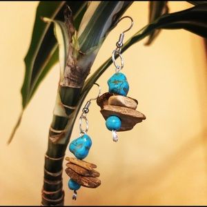 Handmade Turquoise/Coconut Shell Dangle Earrings